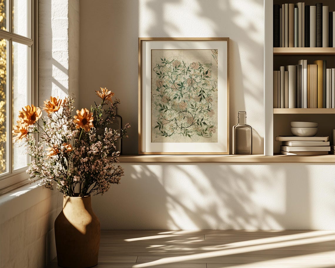 Morris Style Arts and Crafts Vine Hydrangea Botanical Pattern Poster - Image 6