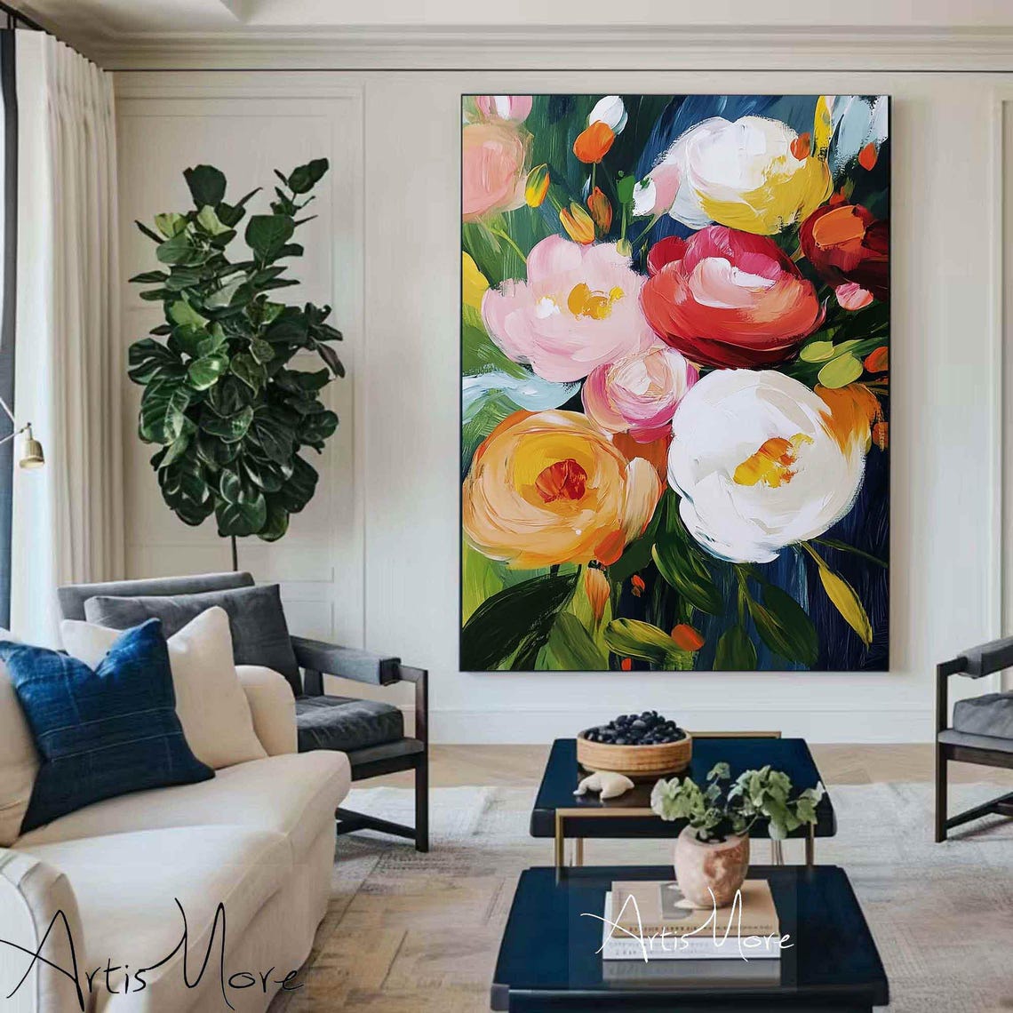Large Pink White Red Rose Bloom Abstract Floral Texture Art Poster - Image 2