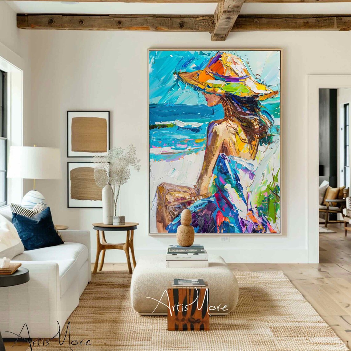 Hawaiian Woman Beach Painting, Summer Figure Art Print - Image 5