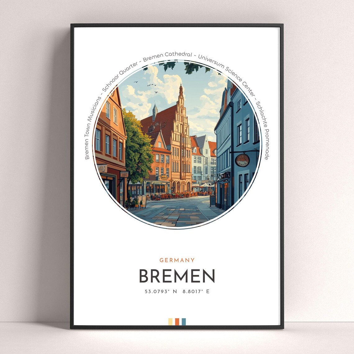 Bremen Germany Old Town Street Historic Buildings Travel Poster