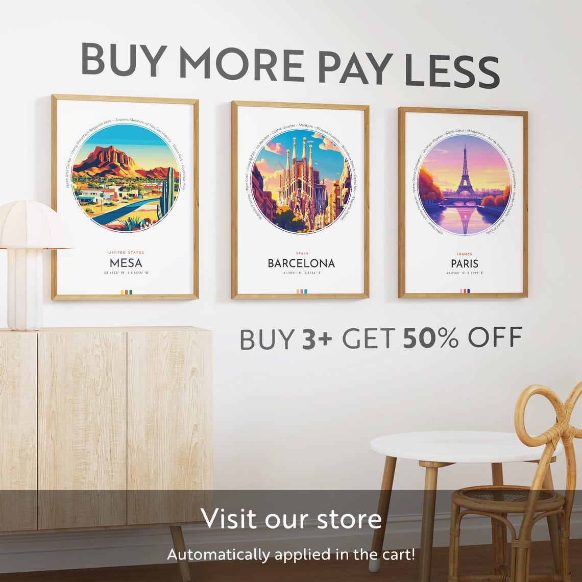 Mesa Arizona Red Desert Mountains Saguaro Sunset Travel Poster - Image 3