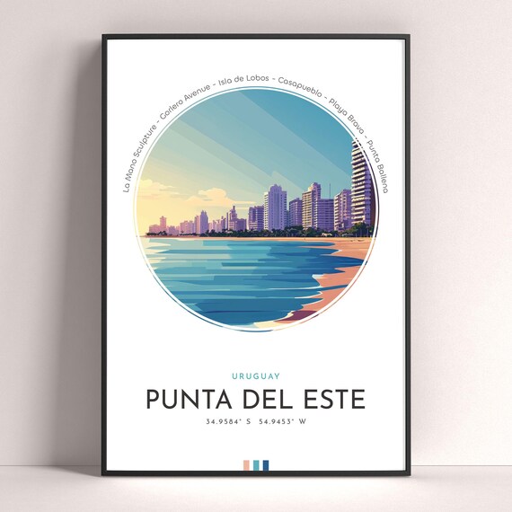 Punta del Este Uruguay Beach Skyline Resort Vintage Travel Poster
