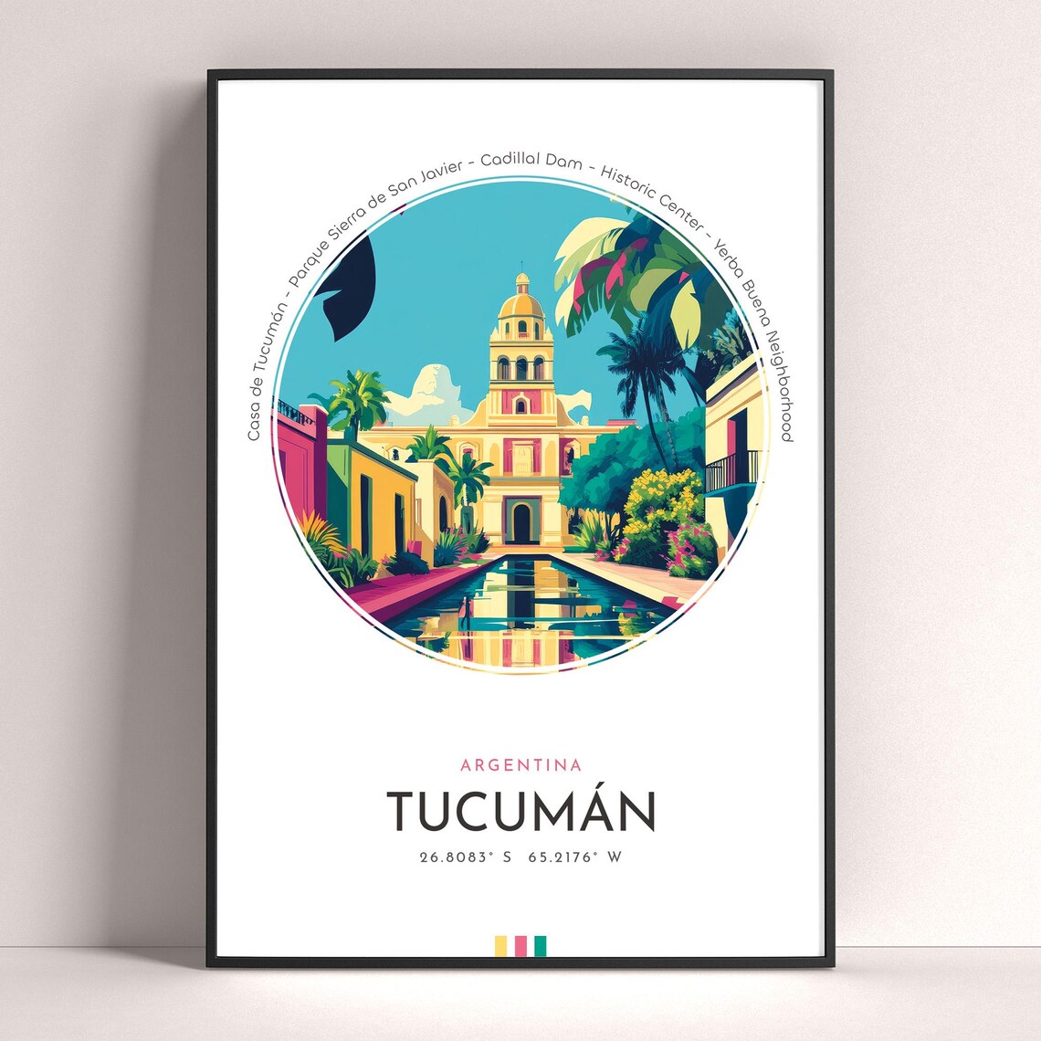 Tucuman Argentina Colonial Cathedral Tower Street Vintage Travel Poster