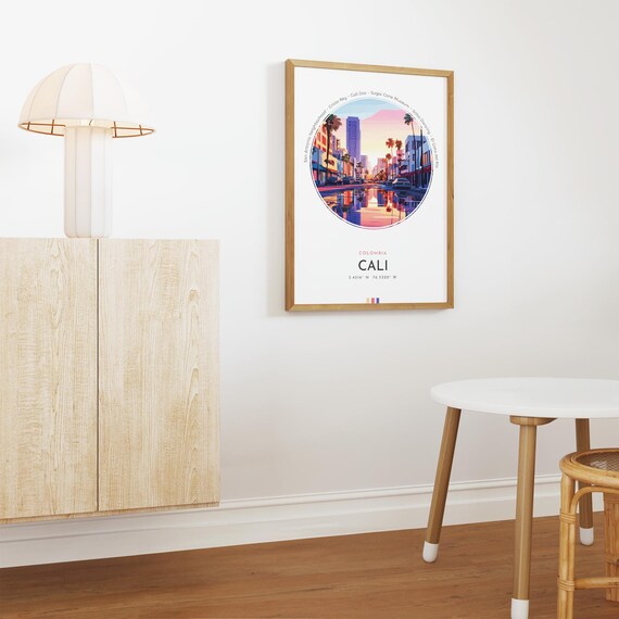Cali Colombia Palm Trees Sunset Boulevard Cityscape Travel Poster