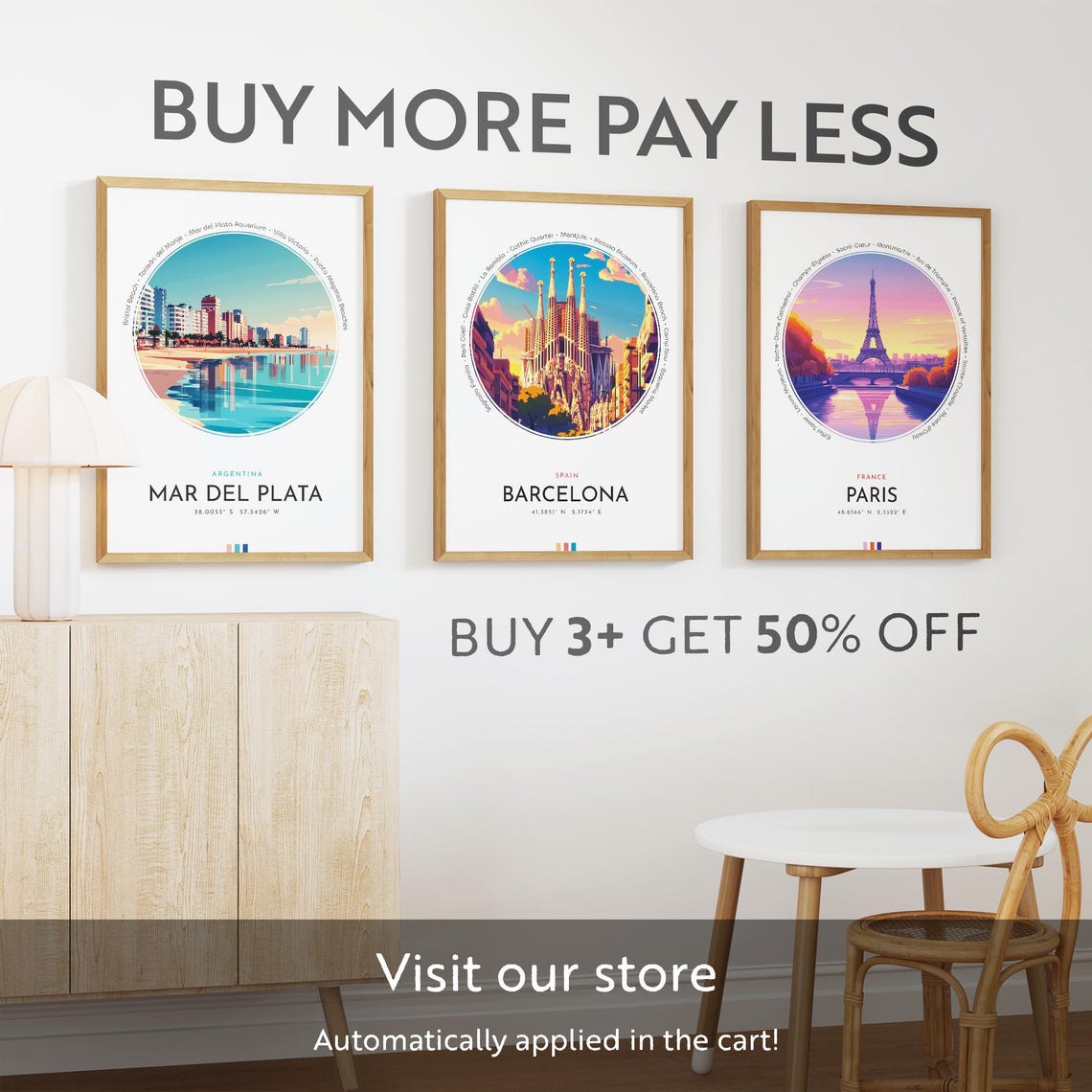 Mar del Plata Argentina Beachfront Towers Reflection Travel Poster - Image 3