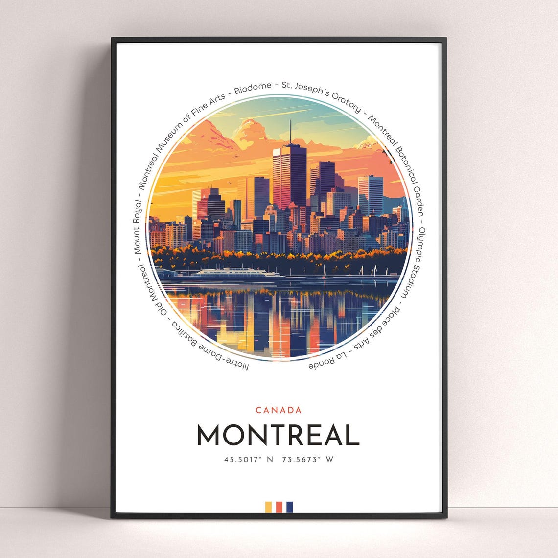 Montreal Canada Sunset Skyline Waterfront Vintage Travel Poster