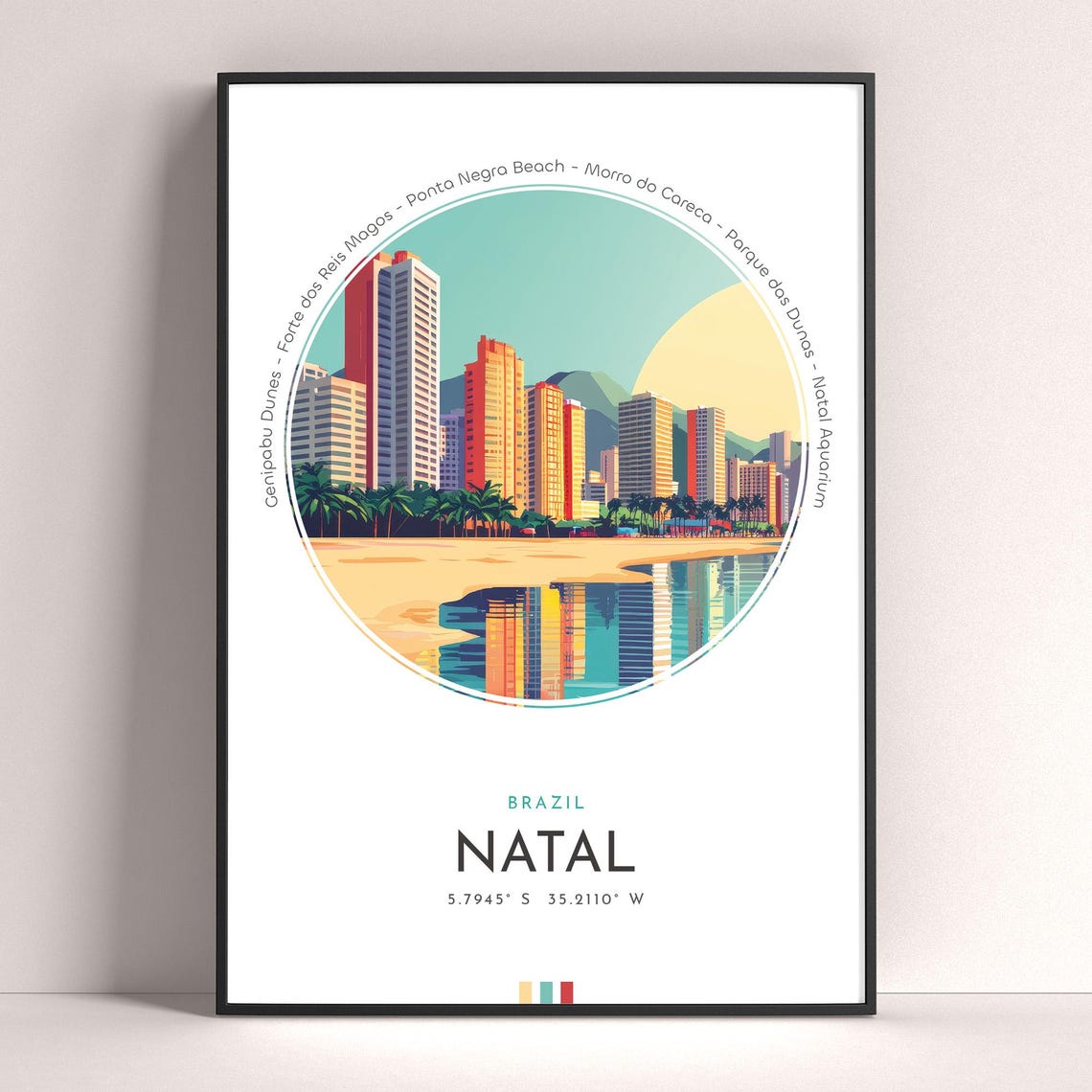 Natal Brazil Beach Skyscrapers Palm Trees Sunny Travel Poster