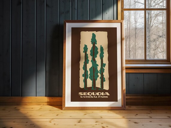 Sequoia National Park Minimalist Tree Silhouette Retro Wall Art