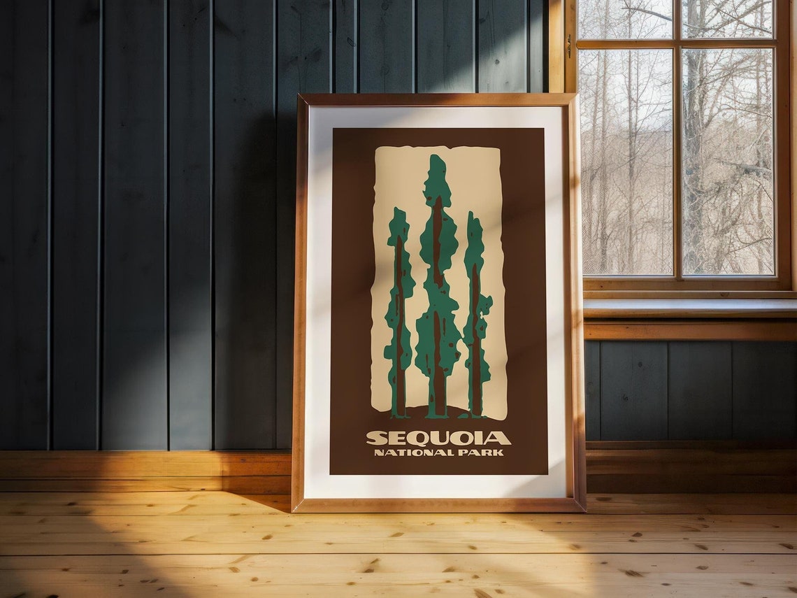 Sequoia National Park Minimalist Tree Silhouette Retro Wall Art