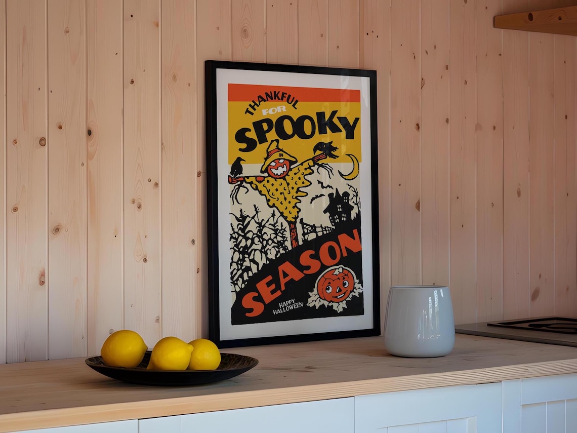Thankful For Spooky Season Retro Scarecrow Happy Halloween Art Poster - Image 2