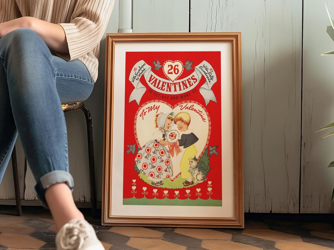 Valentines Cut Out Book Cover Vintage Children Sweet Red Poster - Image 3