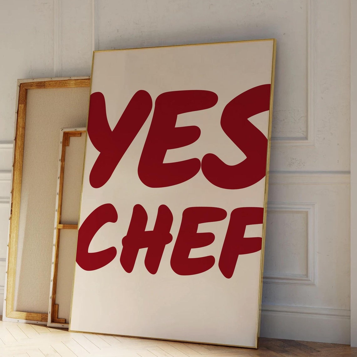 Yes Chef Huge Red Bubble Letters Cream Kitchen Restaurant Wall Art