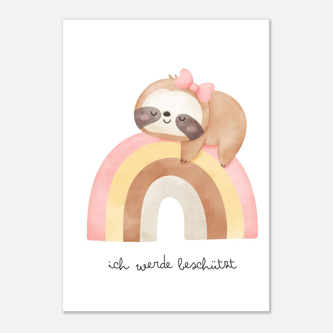 Sleepy Sloth On Pastel Rainbow 'I Am Protected' Nursery Kids Poster - Image 2