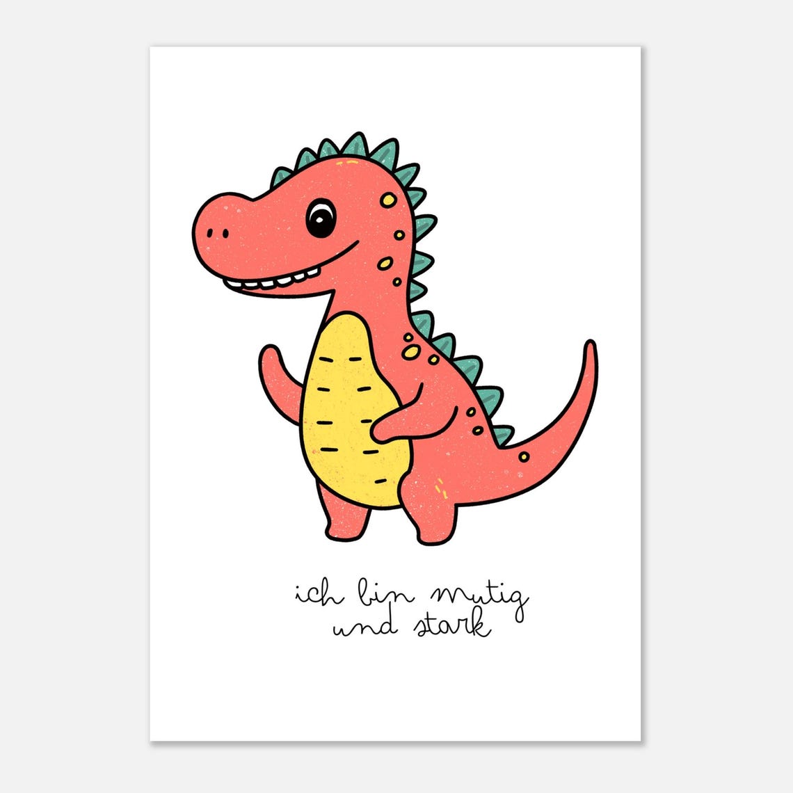 Friendly Red T-Rex 'Brave And Strong' Affirmation Kids Bedroom Poster - Image 2