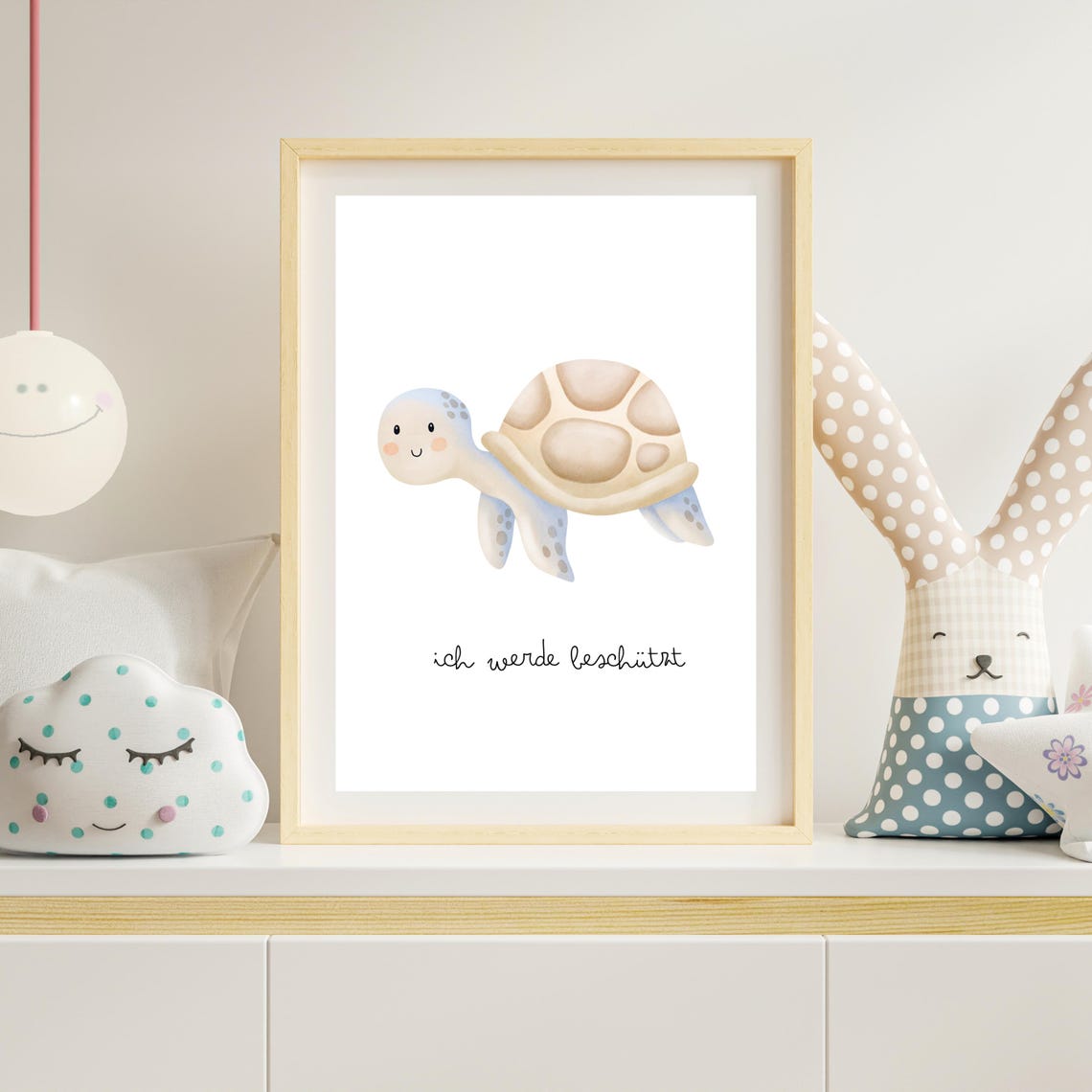Sweet Baby Sea Turtle 'I Am Protected' Affirmation Nursery Wall Poster