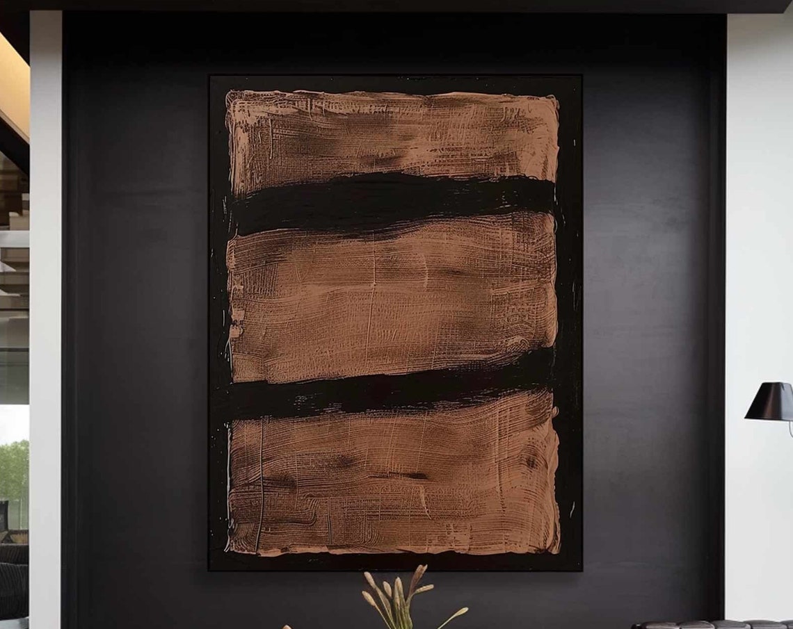 Copper Brown Bands on Black Rothko Style Abstract Art Poster