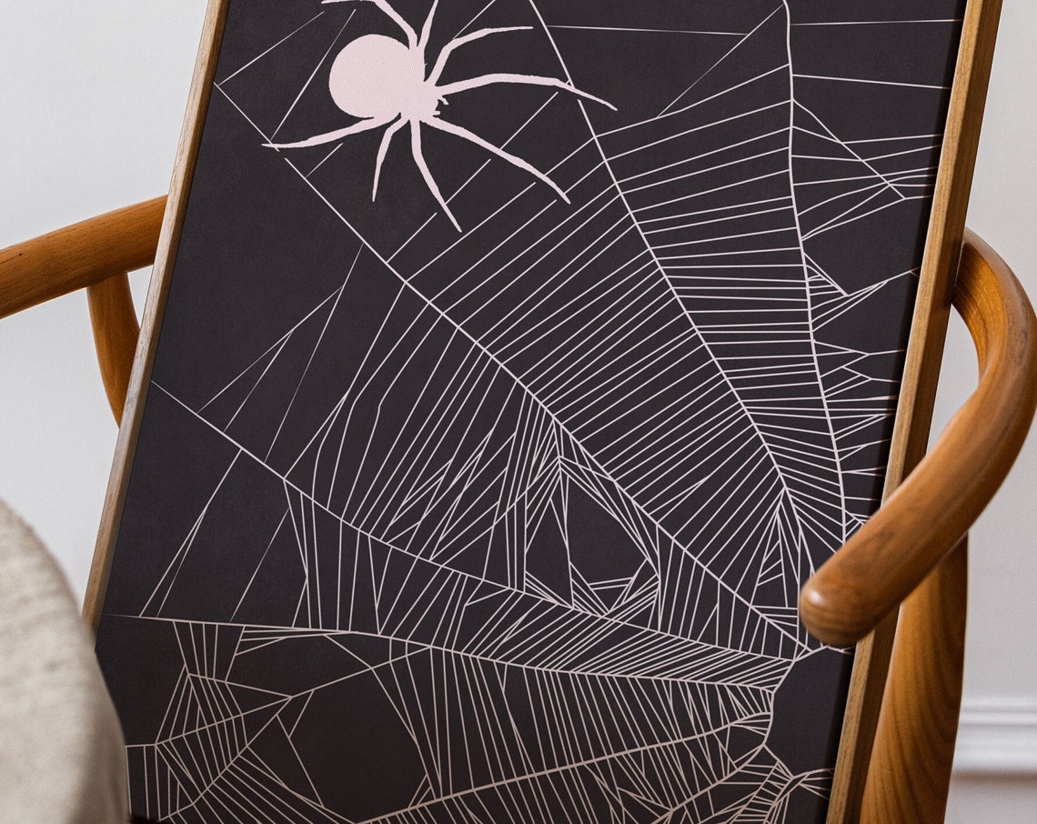 Moody Pink Spider Crawling on a Stark Black Web Halloween Wall Art - Image 3
