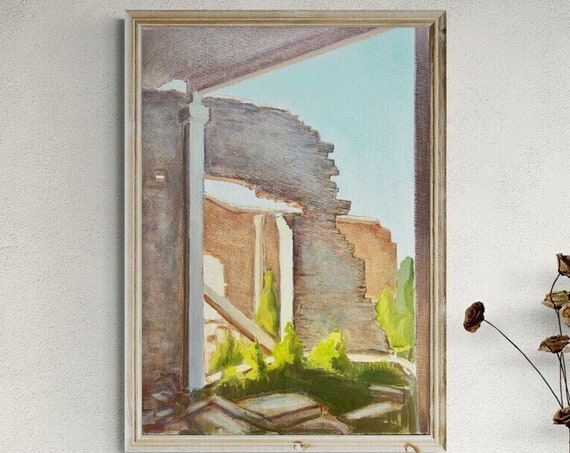 Sunlit Ruins Oil Painting Original Architectural Landscape Art 70 X 50 Cm