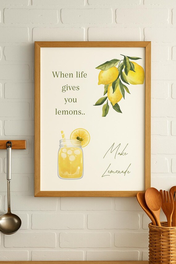 When Life Gives You Lemons Watercolor Lemonade Kitchen Wall Art
