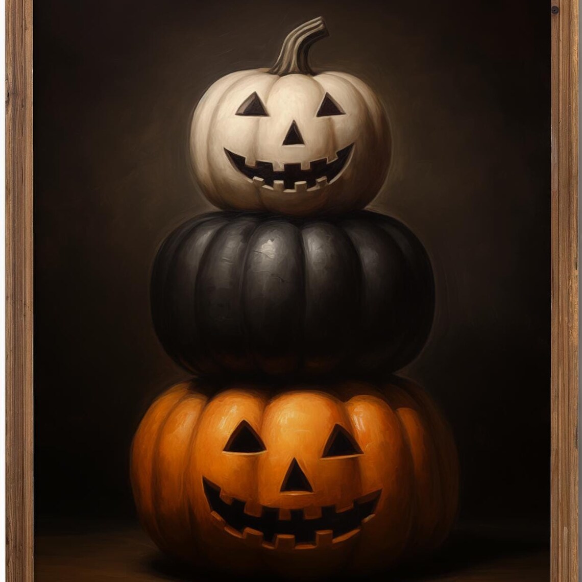 Stacked Jack O Lanterns Dark Halloween Pumpkin Painting Poster - Image 3