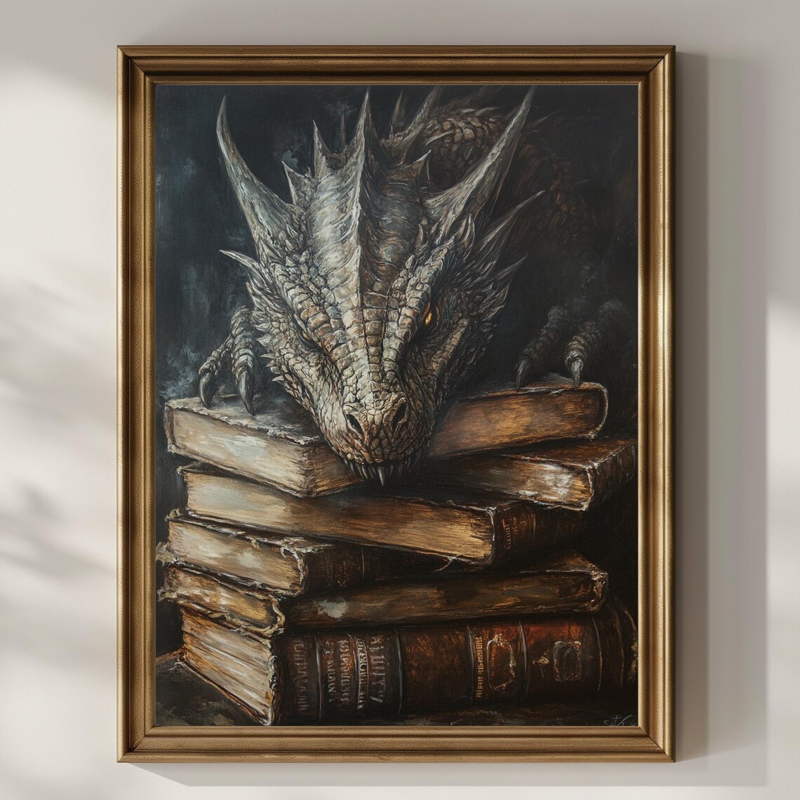 Book Dragon, Dark Academia Vintage Art Print