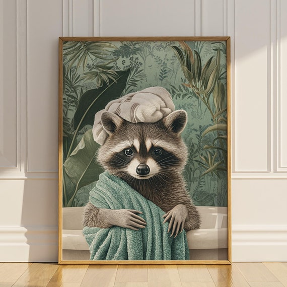 Funny Raccoon Bathroom Wall Decor Art Print