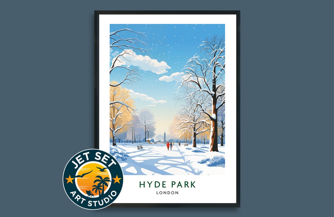 Hyde Park In The Snow London Travel Print Poster Wall Art Framed Unframed Canvas Gift