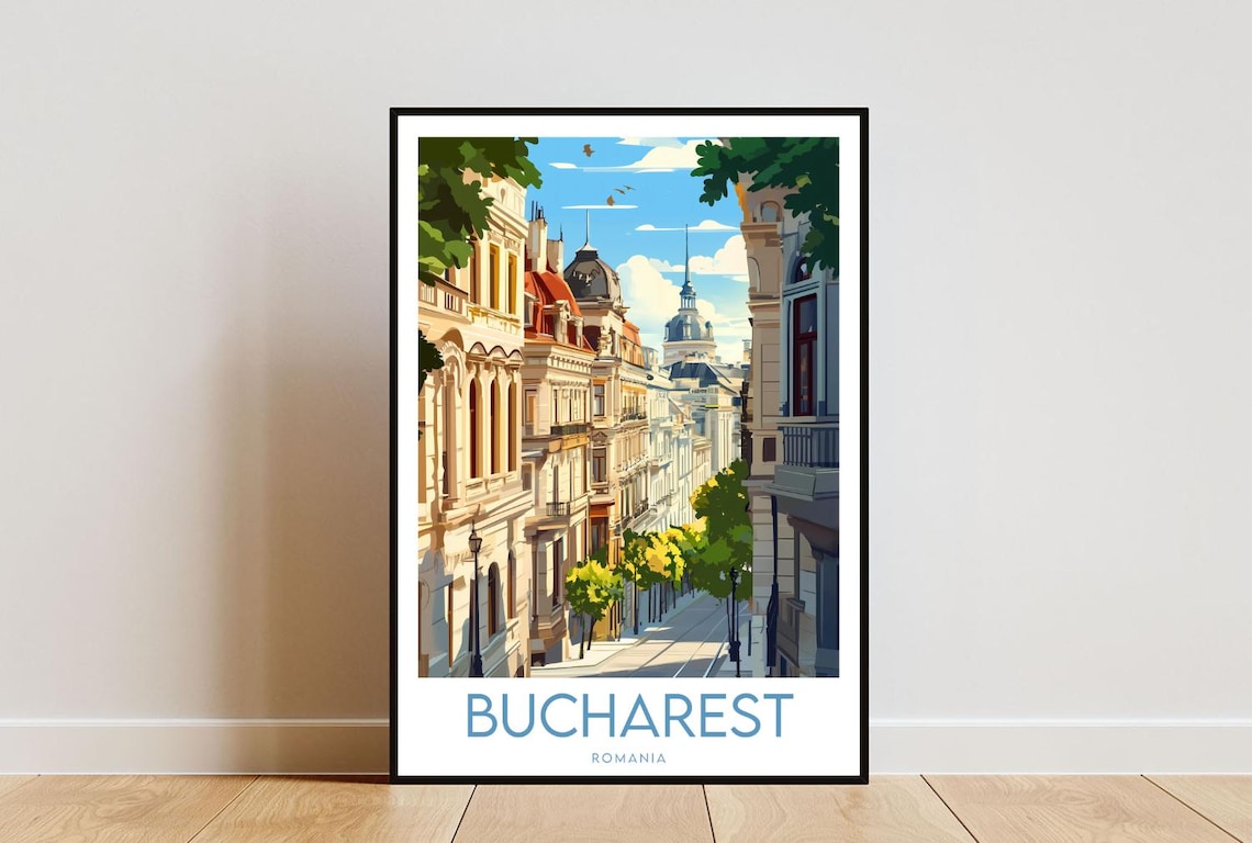 Bucharest Travel Poster, Romania Europe Wall Art