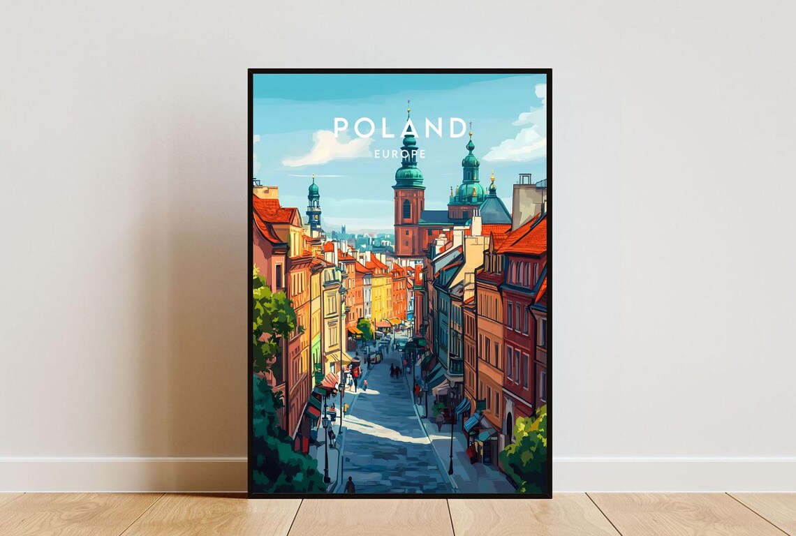 Poland Travel Poster, Warsaw and Krakow Europe