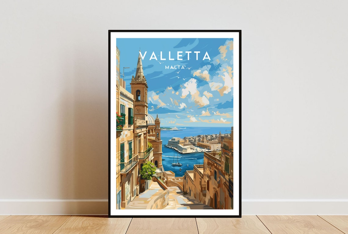 Valletta Travel Poster, Malta Europe Wall Art