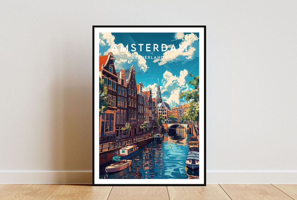 Amsterdam Travel Poster Netherlands Wall Art Print