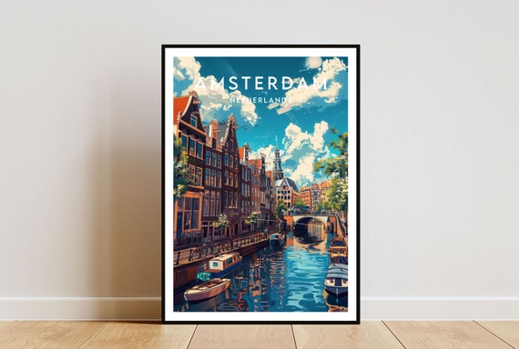 Amsterdam Travel Poster Netherlands Wall Art Print