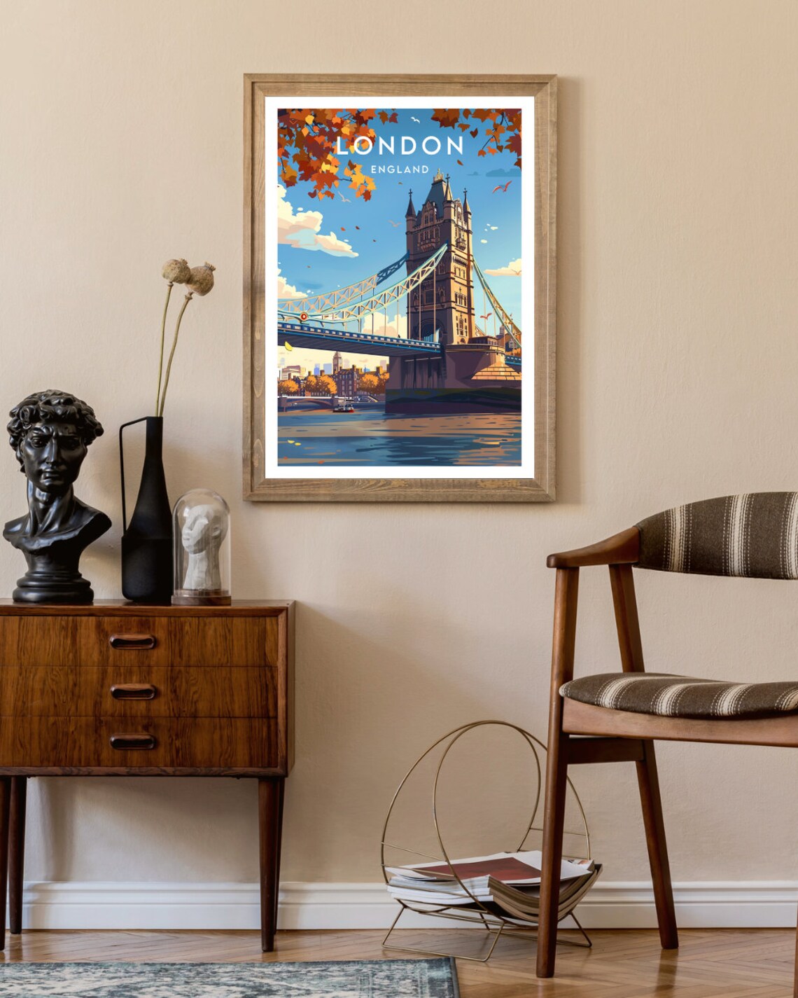 London England Tower Bridge Autumn Leaves River Thames Poster - Image 2