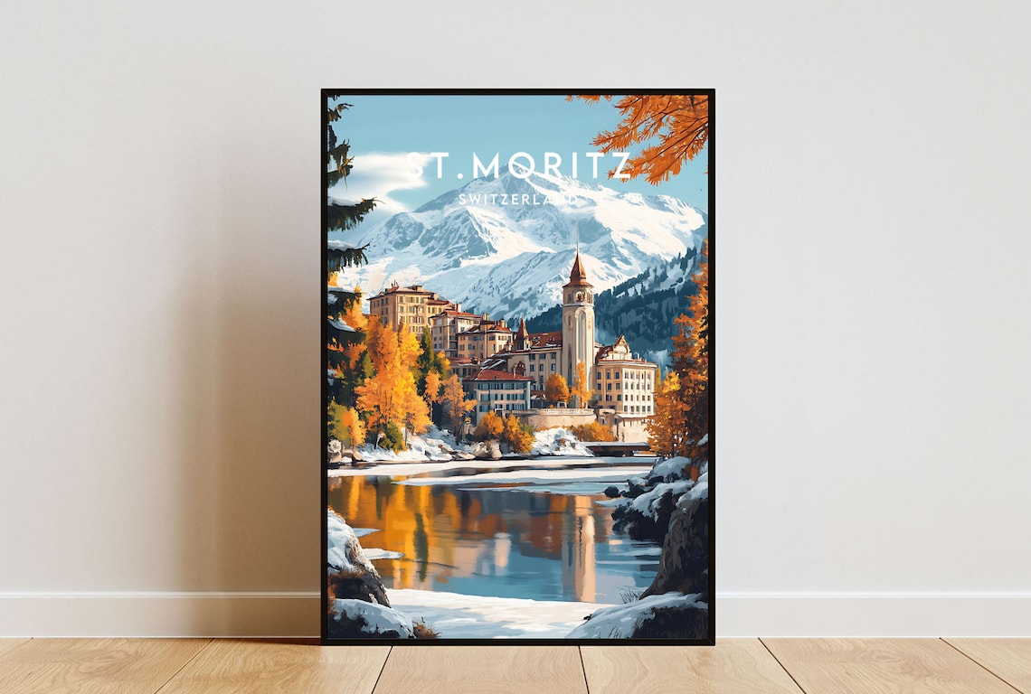 St Moritz Travel Poster, Switzerland Ski Destination