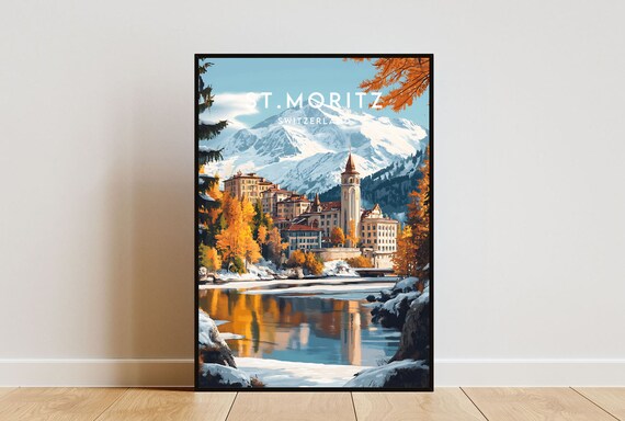St Moritz Travel Poster, Switzerland Ski Destination