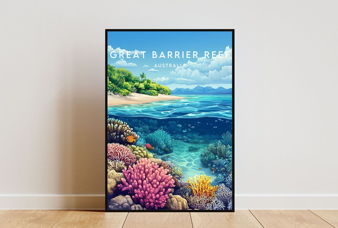 Great Barrier Reef Australia Coral Ocean Reef Dive Travel Poster