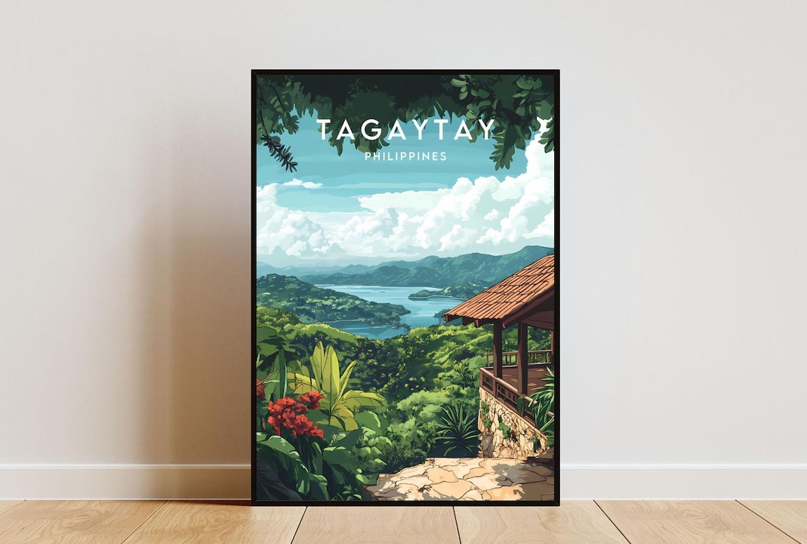 Tagaytay Philippines Taal Lake Hillside View Tropical Travel Poster