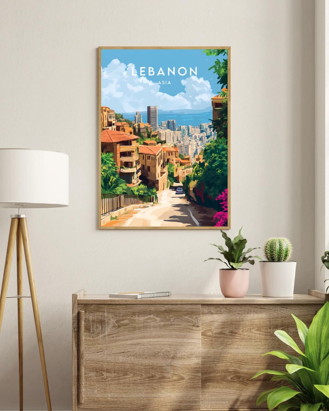 Lebanon Asia Hillside City Sea View Vintage Style Travel Poster - Image 3