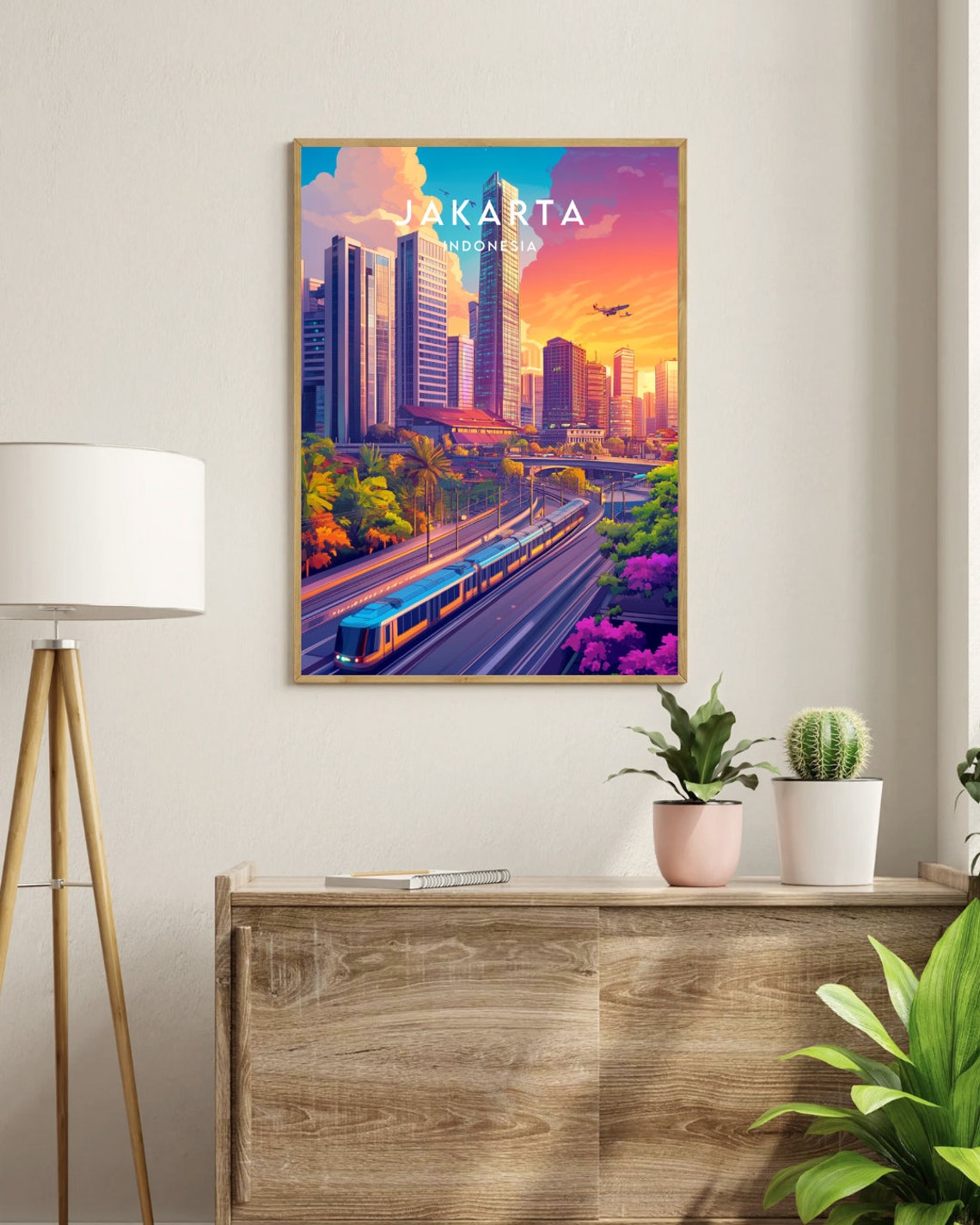 Jakarta Indonesia Sunset Skyline Elevated Train Vintage Travel Poster - Image 3