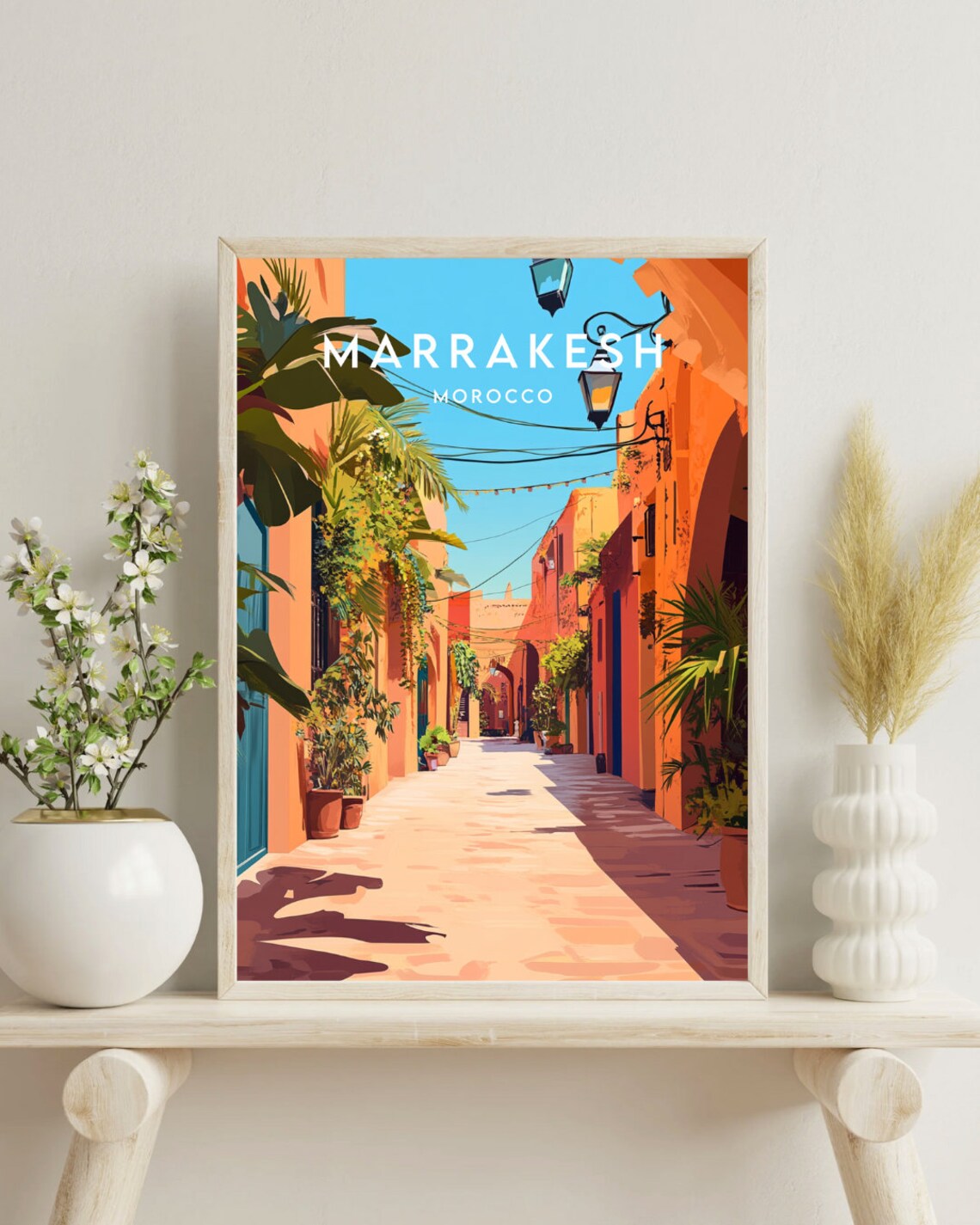 Marrakesh Morocco Medina Alley Orange Walls Lanterns Sunlit Poster - Image 4