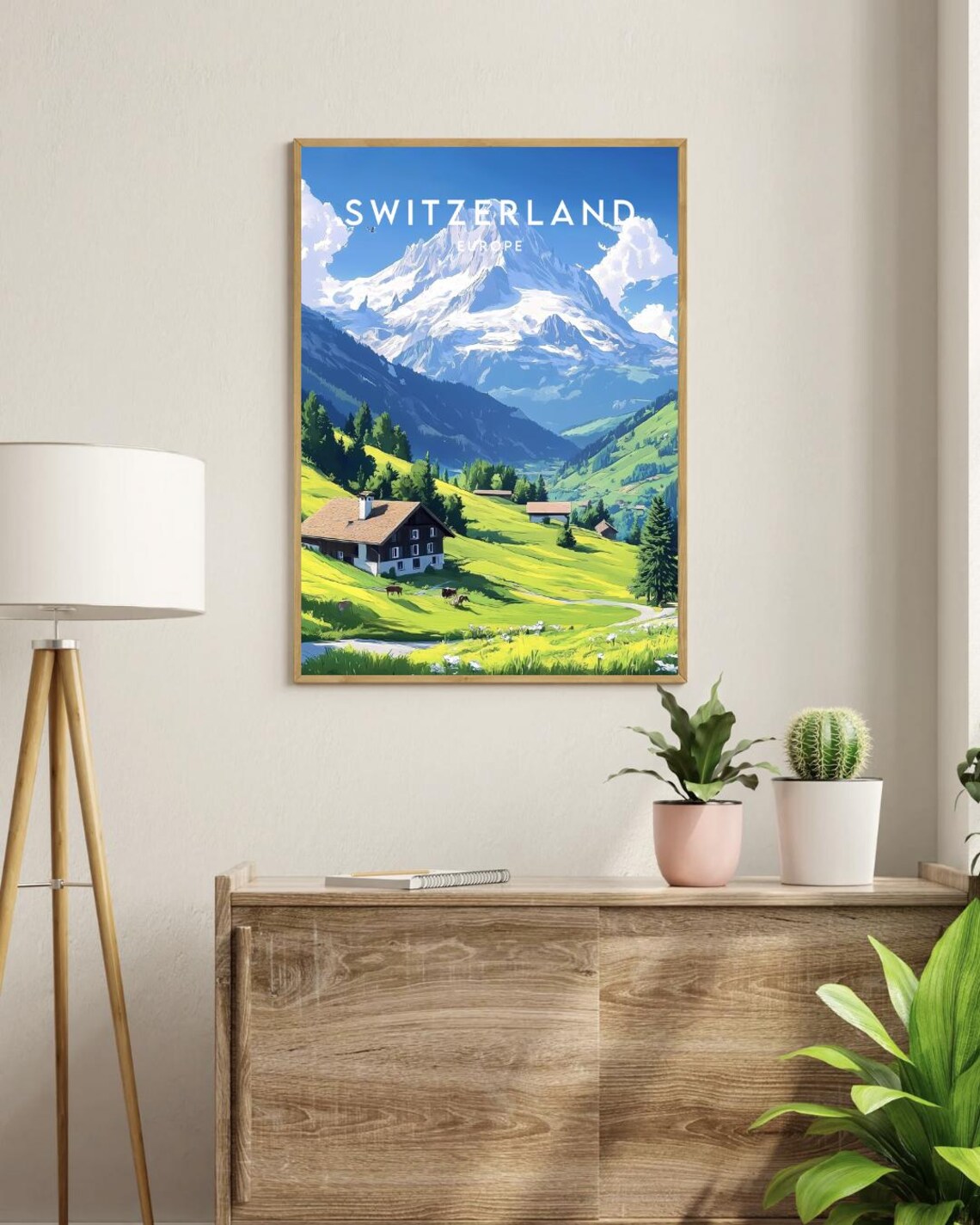 Switzerland Europe Alpine Chalet Meadow Mountain Travel Poster - Image 3