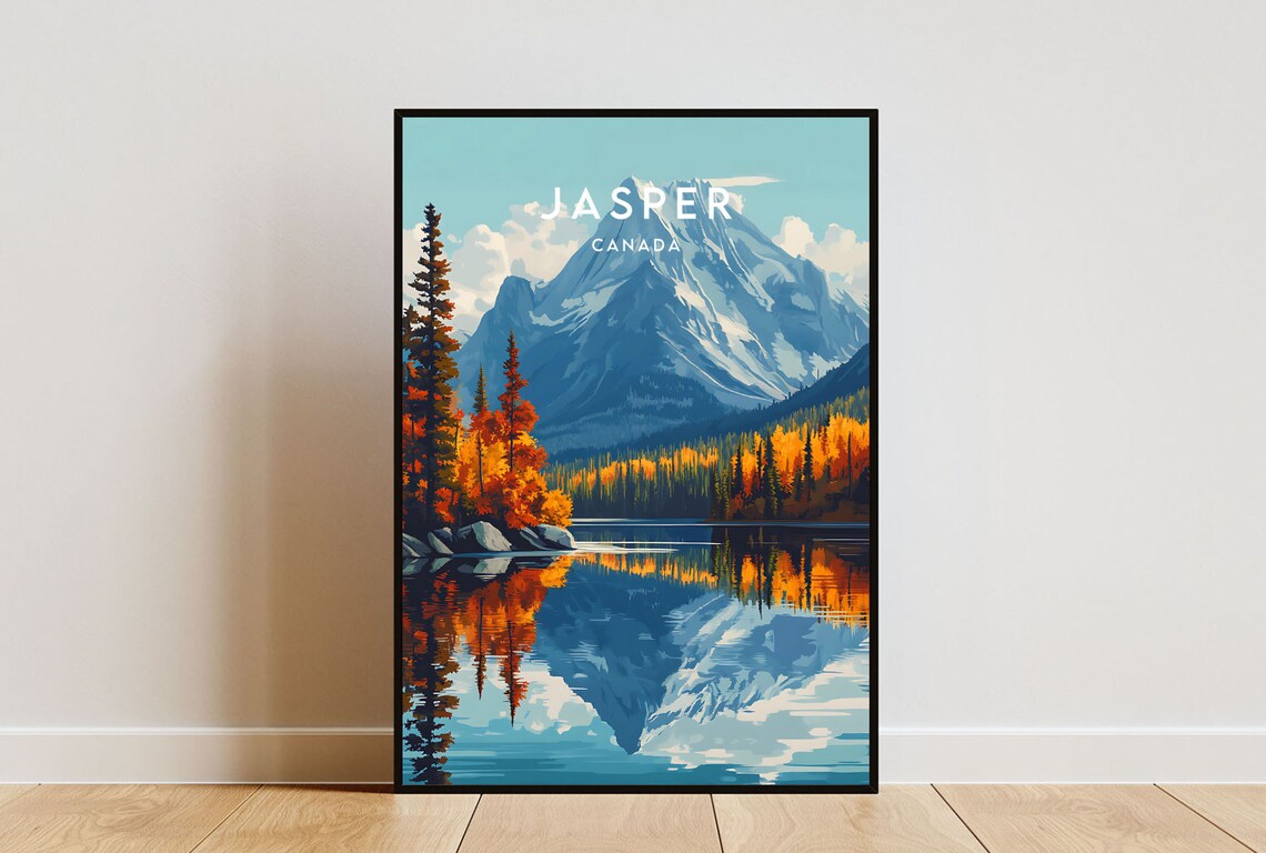 Jasper Canada Rocky Mountains Alpine Lake Vintage Travel Poster