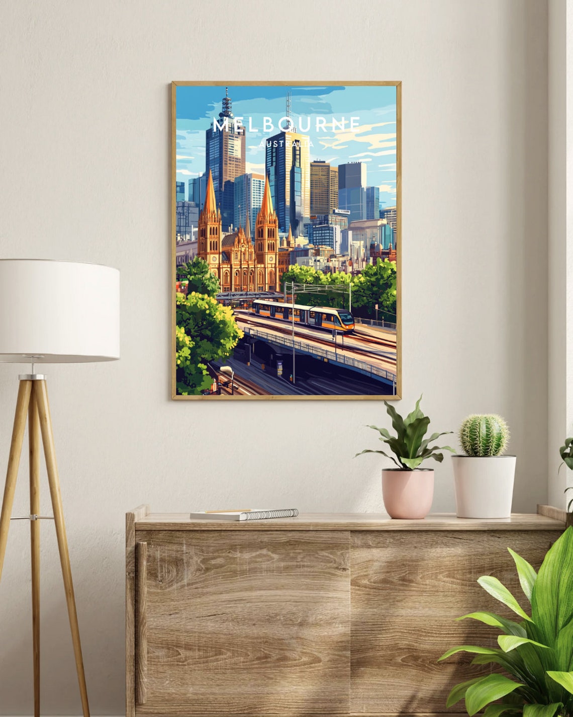 Melbourne Australia Skyline Cathedral Tram Bridge City Travel Poster - Image 3