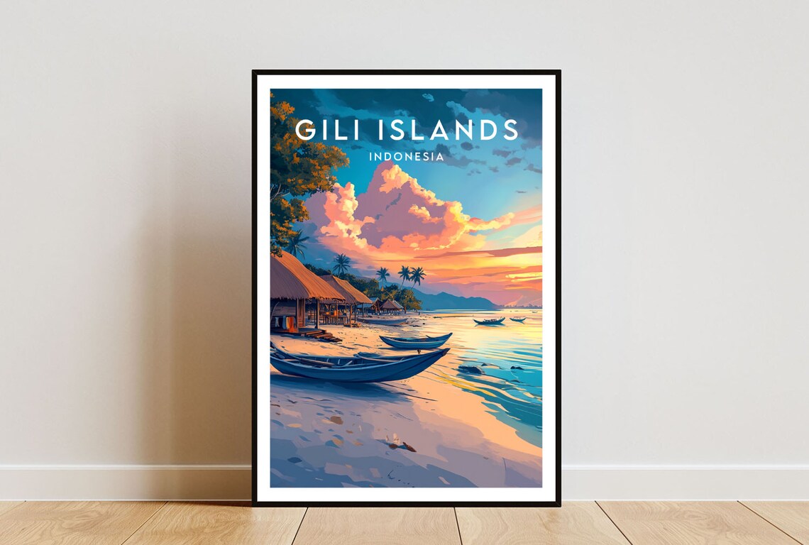 Gili Islands Travel Poster, Indonesia Place Print