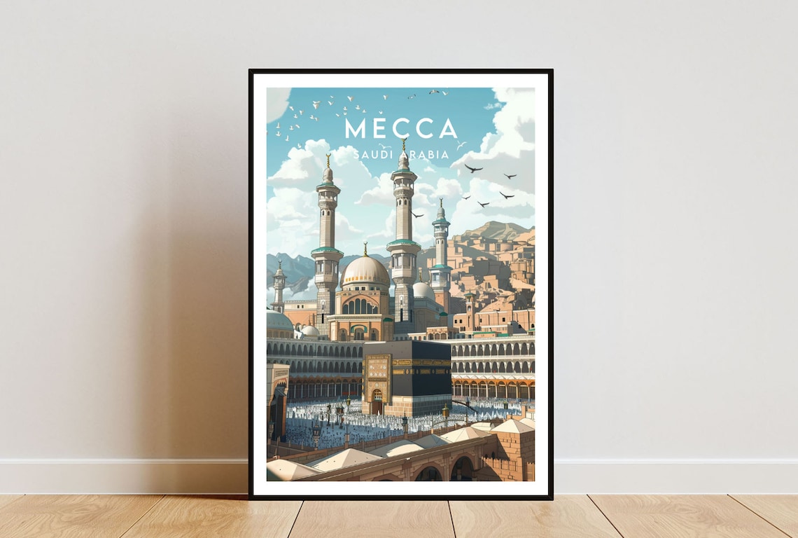 Mecca Saudi Arabia Grand Mosque Kaaba Pilgrims Travel Poster