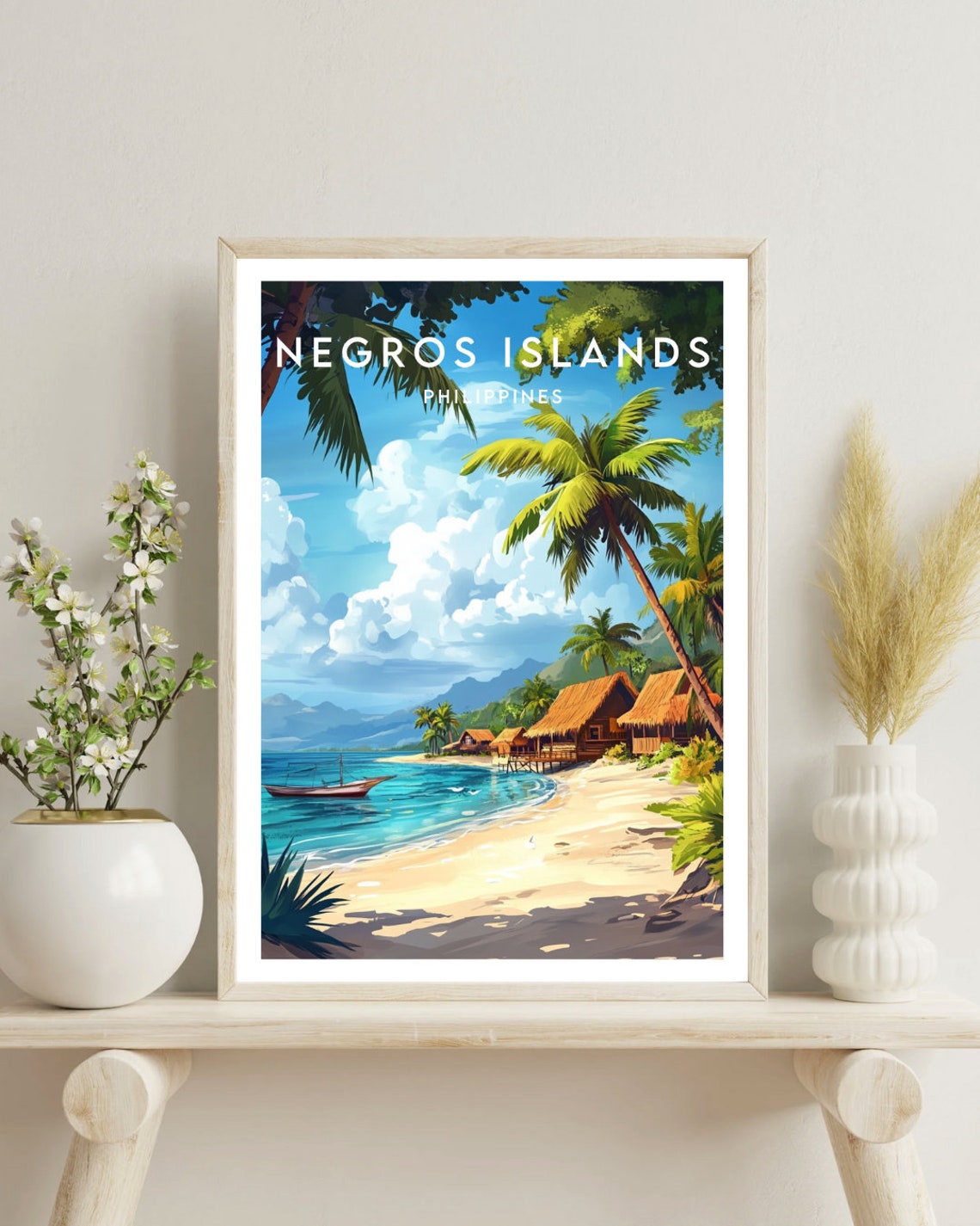 Negros Islands Philippines Palm Beach Thatched Huts Tropical Poster - Image 4