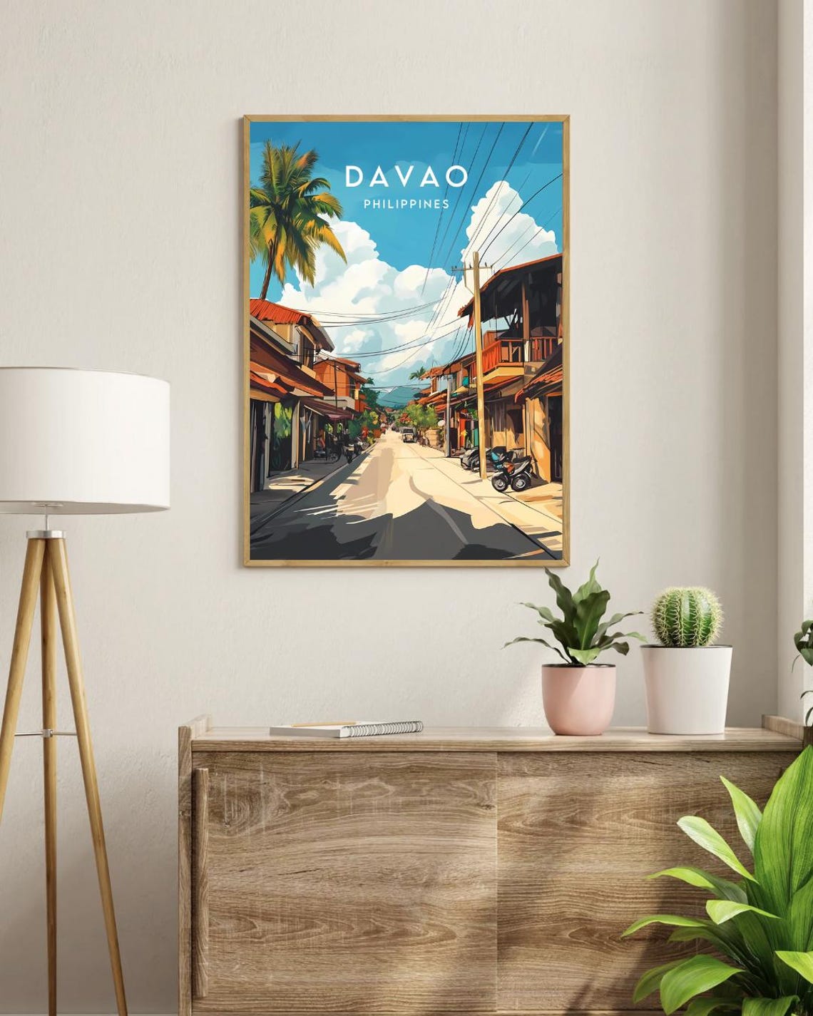 Davao Philippines Sunny Palm Street Tropical Travel Art Poster - Image 3