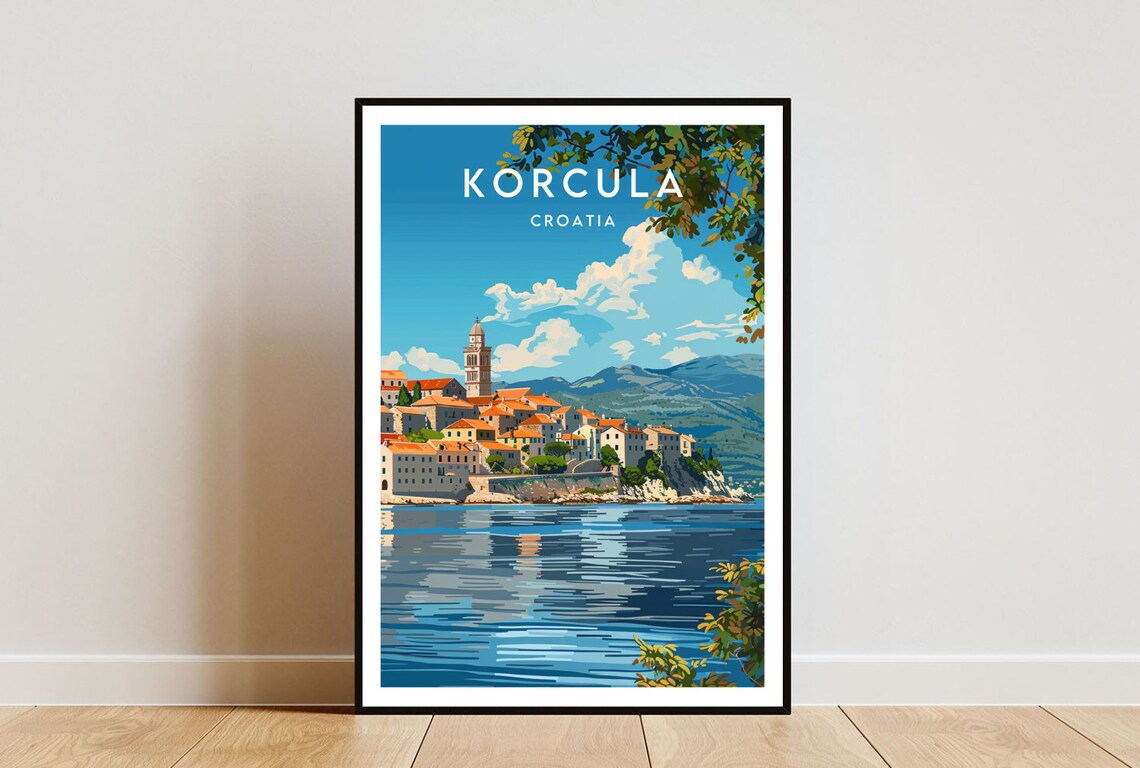 Korcula Travel Poster, Croatia Europe Wall Art