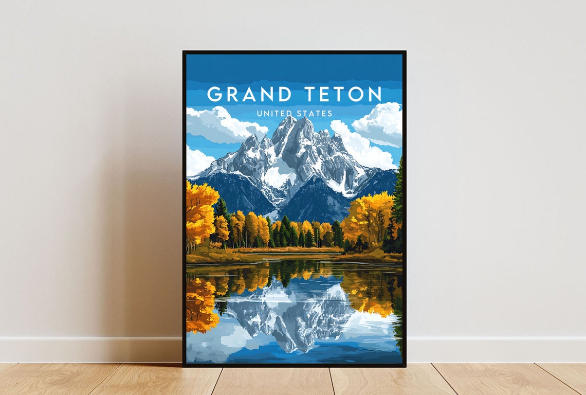 Grand Teton Travel Print United States Grand Teton Poster America Poster Travel Wall Art America Print Grand Teton Art Usa Wyoming