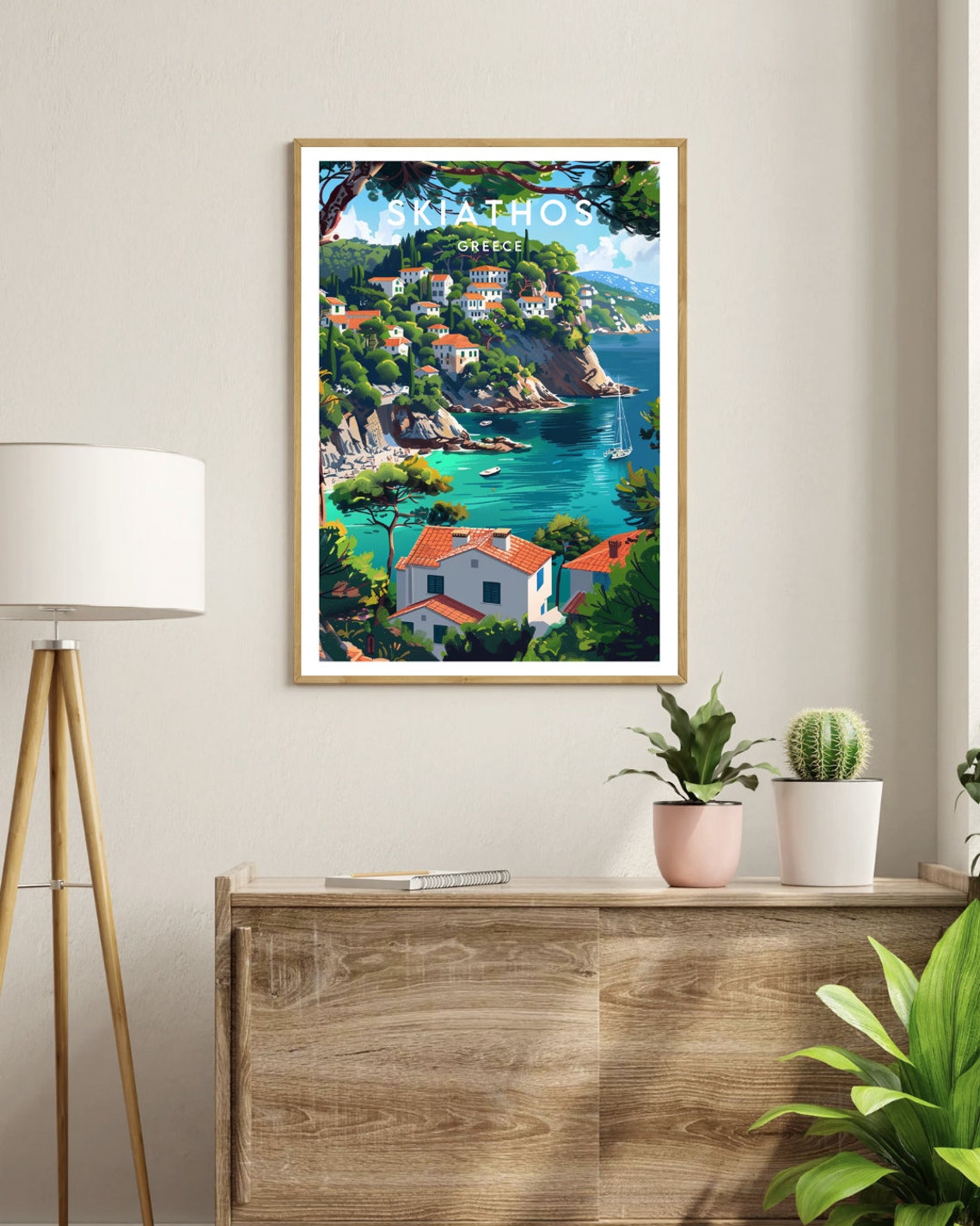 Skiathos Greece Whitewashed Seaside Village View Vintage Travel Poster - Image 3
